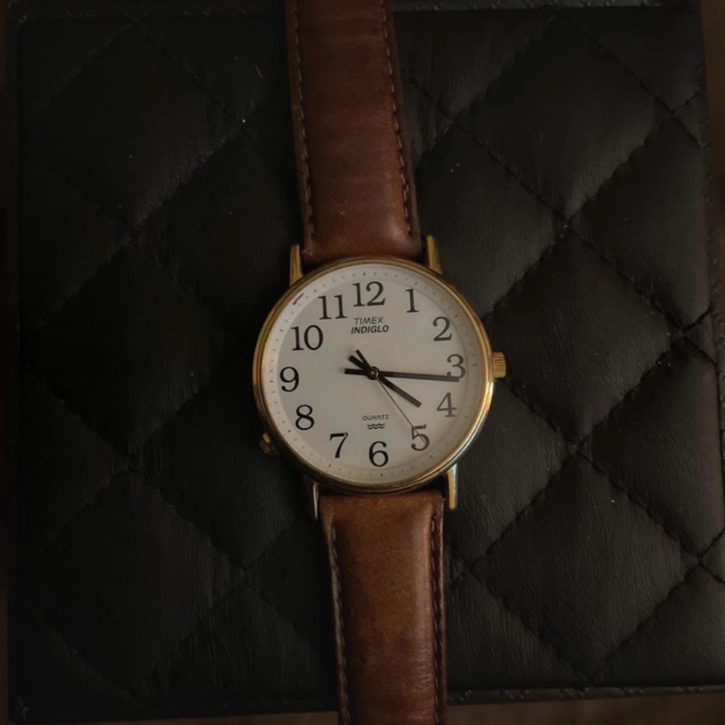 Timex Gold Case With Brown Leather Watch Timex Gold Case With Brown Leather Watch